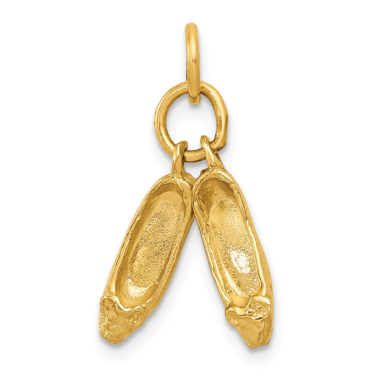 14K Yellow Gold 3D Ballet Slippers Charm Ballerina Jewerly 20mm x 7mm